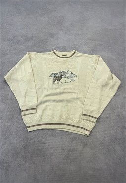 Vintage Knitted Jumper Embroidered Deer Patterned Sweater