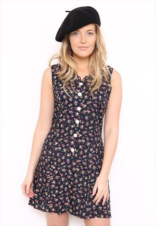 VINTAGE 90S DARK FLORAL PRINT MINI DRESS
