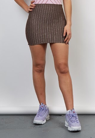 VINTAGE 90'S BROWN PINSTRIPE MINI SKIRT