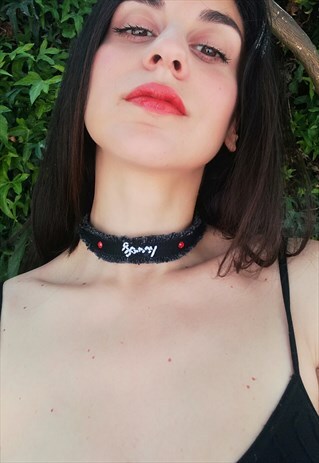 HANDMADE DENIM SASSY EMBROIDED CHOKER