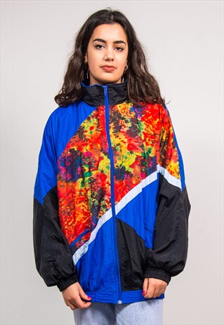90'S VINTAGE BLUE PATTERNED PANEL SHELL TRACKSUIT JACKET