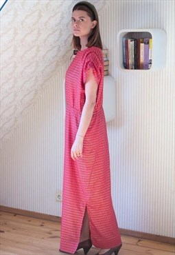 Dusky red gold striped maxi long dress