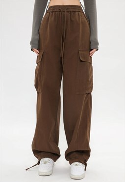 Cargo joggers utility pants skater beam trousers in brown
