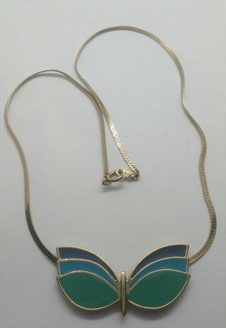 VINTAGE GREEN/BLUE AVON BUTTERFLY NECKLACE.
