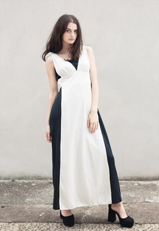VINTAGE 70S MONOCROME GRECIAN MAXI DRESS PROM EVENING