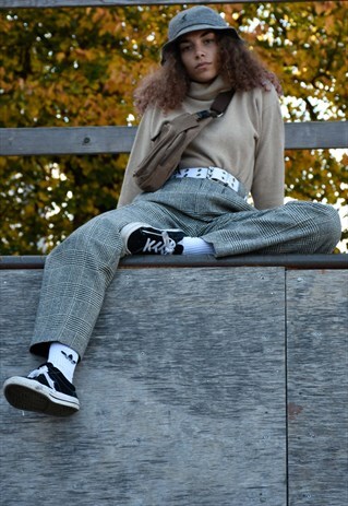 HIGH WAISTED GIORGIO SANT'ANGELO WOOL CHECK TROUSERS