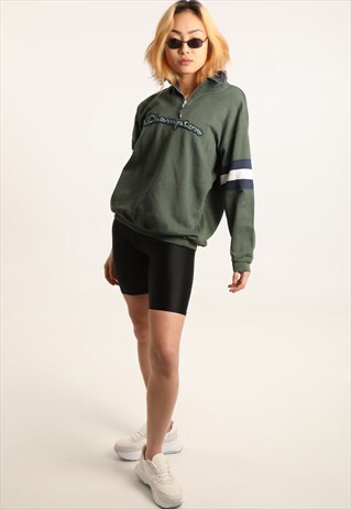 VINTAGE CHAMPION EMBROIDERED SPELLOUT 1/4 ZIP SWEATSHIRT