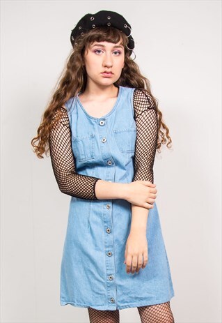 VINTAGE 90'S LIGHT BLUE DENIM PINAFORE DRESS