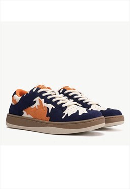 Fire patch sneakers suede flame trainers in blue orange 