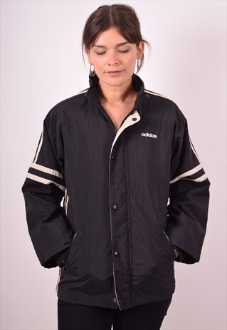 ADIDAS WOMENS VINTAGE JACKET XS BLACK 90S