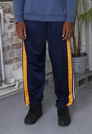 VINTAGE ADIDAS LOGO 3 STRIPE POPPER TRACK PANTS BLUE ORANGE