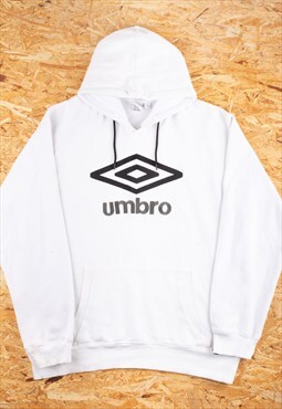 '90s Umbro White  Embroidered Big Logo Hoodie - B1921