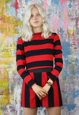 SHORTS & JUMPER CO-ORD IN RED N BLACK STRIPE