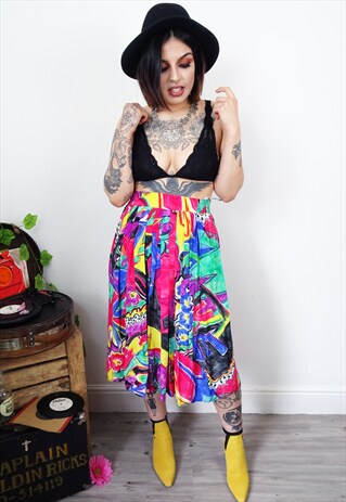 FUNKY ABSTRACT PRINT CRAZY HIGH WAISTED MIDI SKIRT