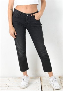 Vintage Women's Black Jeans Pants W32 L26 Cropped Boyfriend