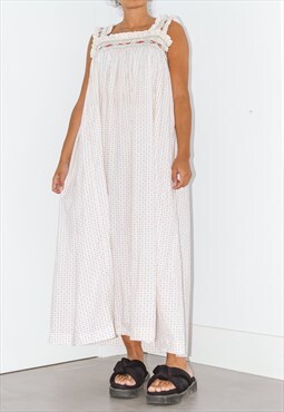 Vintage 90s Dots Printed Ruched Long Summer Dress