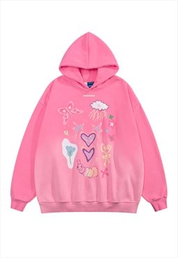 Psychedelic hoodie bleached pullover fantasy jumper in pink