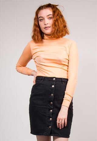 70'S VINTAGE LIGHT PINK ROLL NECK STRETCH TOP