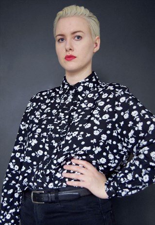 VINTAGE BLACK AND WHITE FLORAL SHIRT