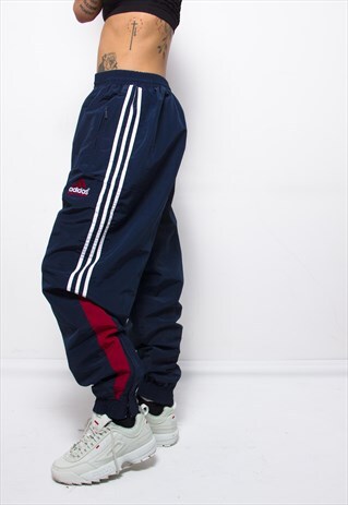 VINTAGE 90S ADIDAS NAVY TRACK PANTS ID:7122