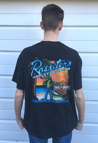 MENS RARE VINTAGE HARLEY DAVIDSON BLACK LIZARD BIKE TSHIRT