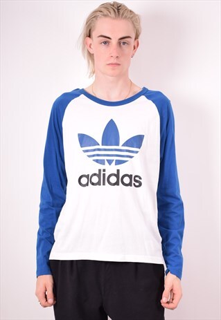 ADIDAS MENS VINTAGE TOP LONG SLEEVE MEDIUM WHITE 90S