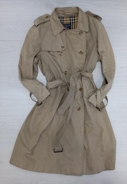 90s Vintage Burberry Nova Check Trench Coat Beige