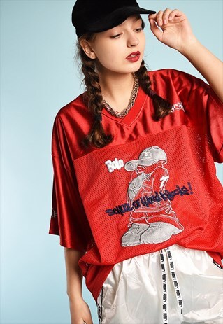 90'S RETRO MESH OVERSIZED SPORTS JERSEY TOP T-SHIRT TEE
