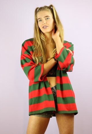 RED N GREEN QUEEN STRIPED KIMONO