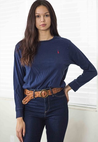 VINTAGE POLO RALPH LAUREN LONG SLEEVE T-SHIRT LOGO 90S 7.4