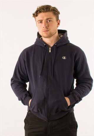 VINTAGE 90S BLUE CHAMPION FULL ZIP HOODIES LARGE