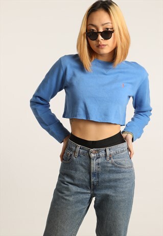 VINTAGE RALPH LAUREN EMBROIDERED LOGO CROPPED SWEATSHIRT