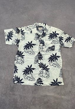 Vintage Hawaiian Shirt Leaf Patterned Short Sleeve Shirt