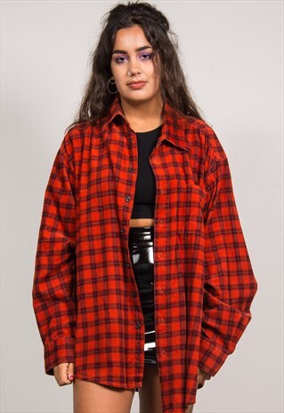 VINTAGE 90'S RED CHECKED CORD LONG SLEEVE SHIRT