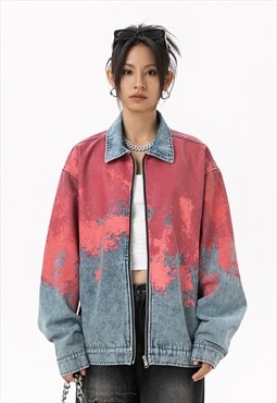 Painted denim jacket graffiti jean bomber in red blue