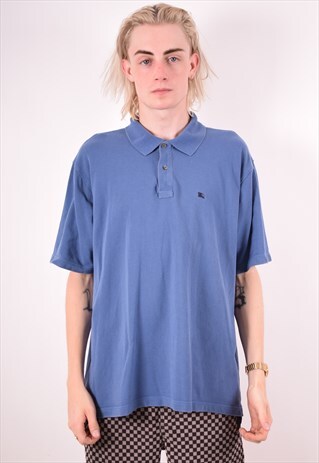 BURBERRY MENS VINTAGE POLO SHIRT XL BLUE 90S