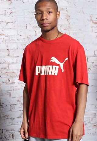 Vintage Puma Big Print Logo T-Shirt Red