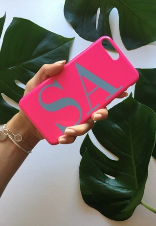 NEON PINK & GREY MONOGRAM PHONE CASE