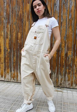 Cream Denim Relaxed Fit Dungaree Overalls