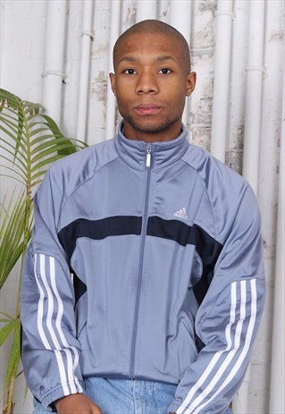 VINTAGE ADIDAS LOGO THREE STRIPE TRACK JACKET BLUE