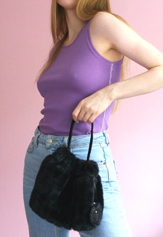 BLACK FAUX FUR PUFF MINI BAG