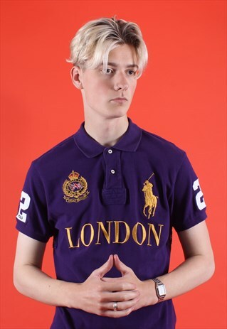 RALPH LAUREN CUSTOM FIT PURPLE EMBROIDERED POLO TEE