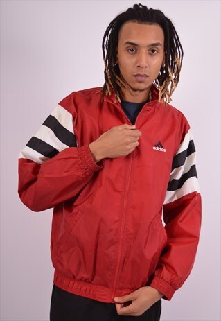 ADIDAS MENS VINTAGE TRACKSUIT TOP JACKET LARGE RED 90S