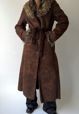 Vintage Belted Maxi Afghan Coat