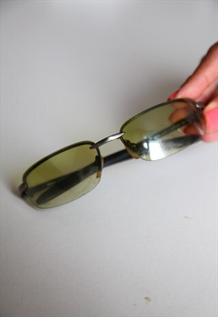 VINTAGE SILVER HALF RIMLESS FRAME, YELLOW-GREEN LENSES