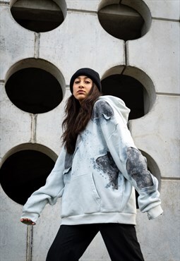 Unisex ripped oversized light grey hoodie