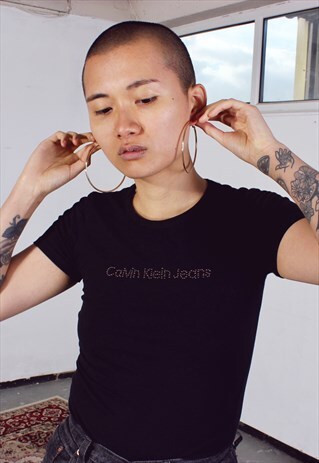 VINTAGE Y2K CALVIN KLEIN BLACK STUDDED LOGO TEE