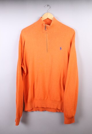 VINTAGE MENS ORANGE RALPH LAUREN QUARTER ZIP JUMPER
