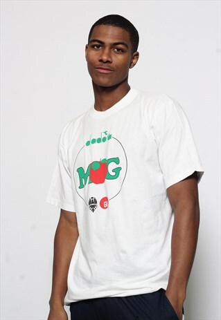 VINTAGE DIADORA T-SHIRT GRAPHIC LOGO WHITE