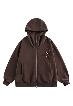 Raised neck hoodie utility pullover badge jumper in brown